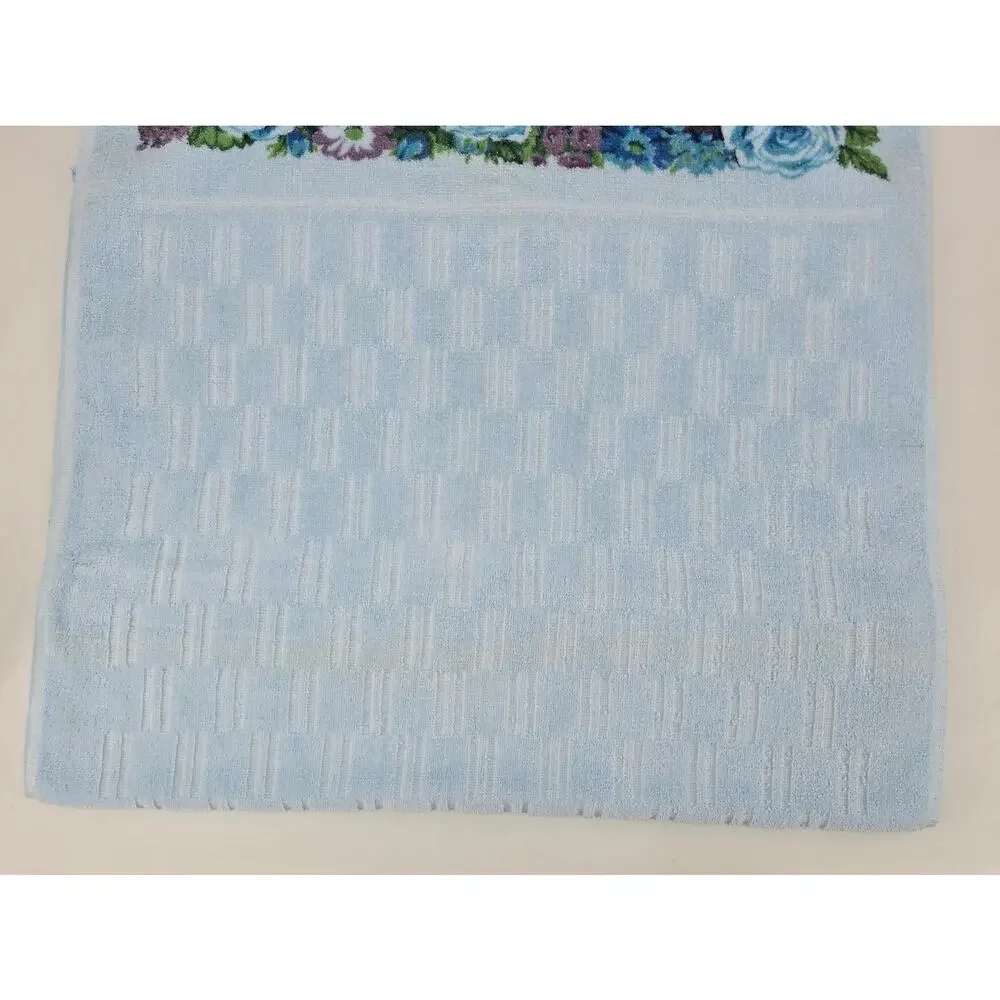 Vintage Lady Pepperell Blue Floral Towel Set 3pc Bath Plush Cotton Cottagecore